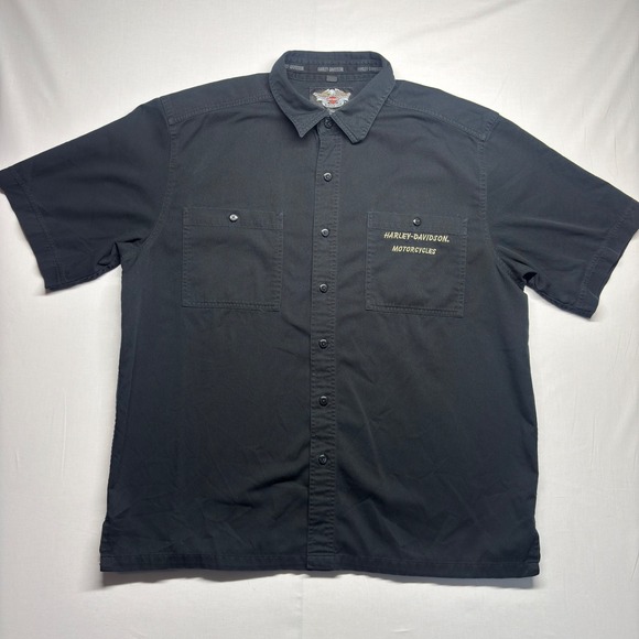 Harley-Davidson Mens Black Short Sleeve Embroidered Eagle Button Up Shirt XL - Picture 3 of 8